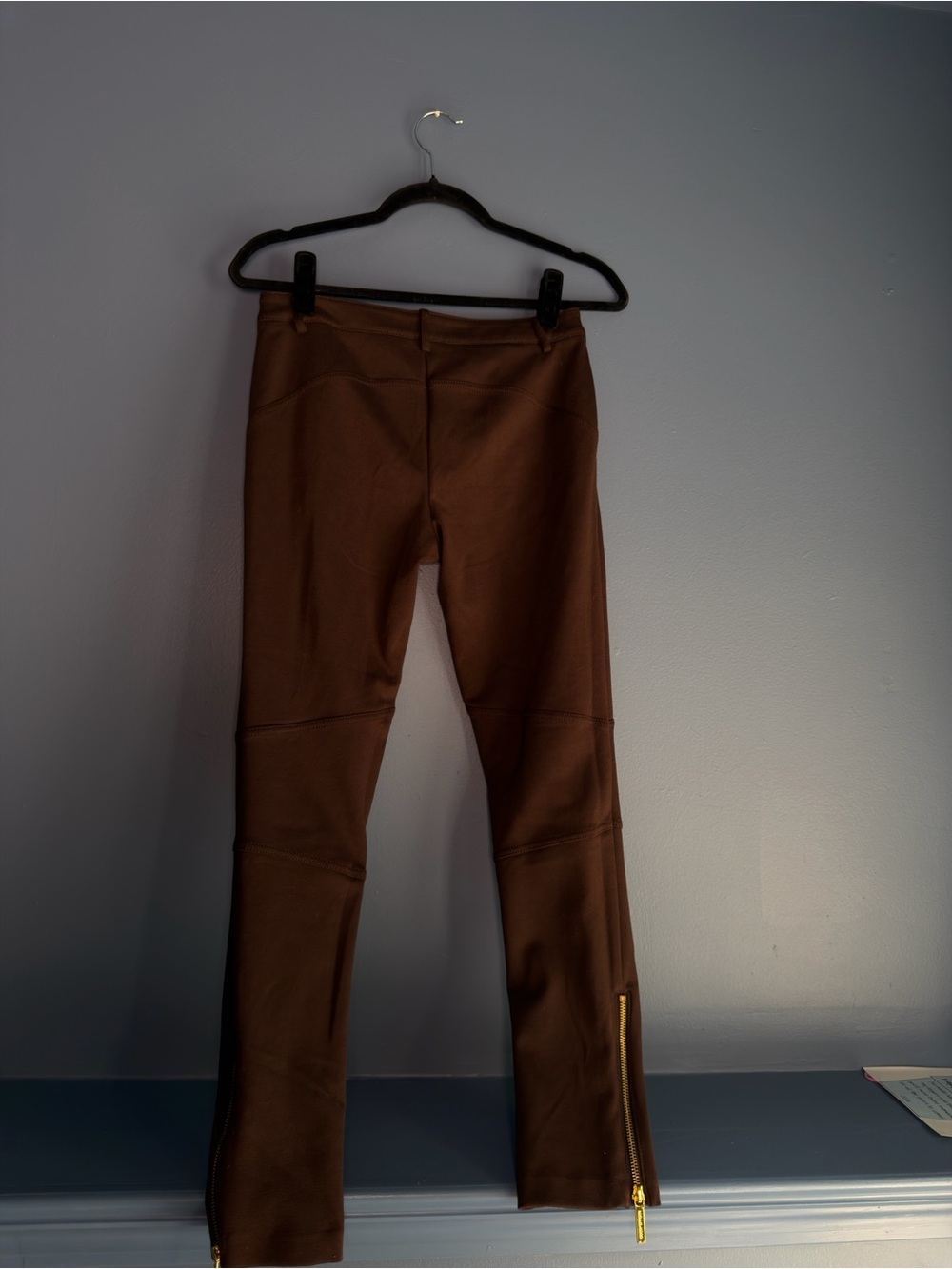 Michael Kors Chocolate Brown Ponte Pants with Gold Button - Picture 2 of 3